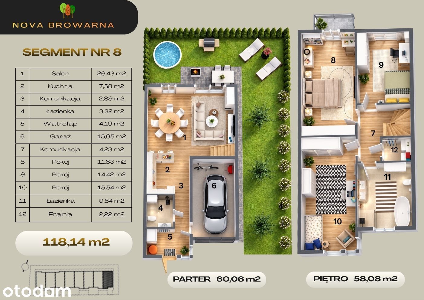 Segment nr 8 — 118,14 m² · parter i piętro
