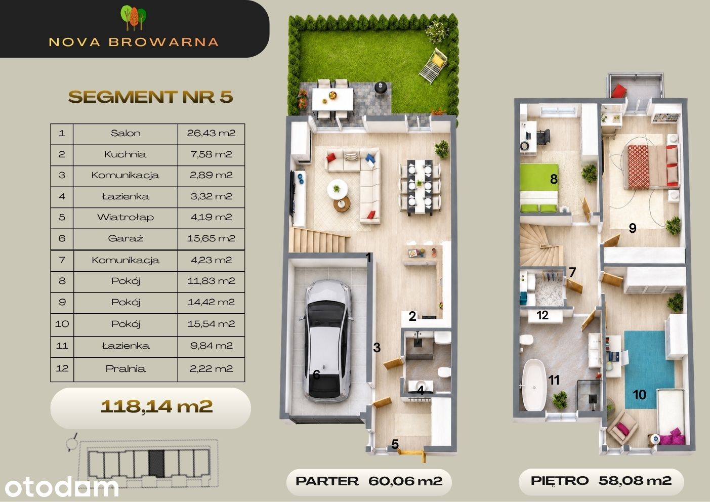 Segment nr 5 — 118,14 m² · parter i piętro