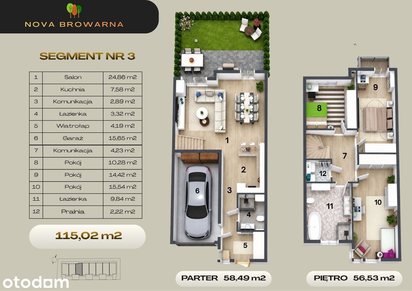 Segment nr 3 — 115,02 m² · parter i piętro